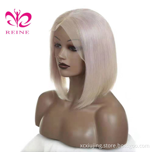 REINE Wholesale Pink Orange Blue Red Grey  Blond Fancy Color Wig Brazilian Virgin Human Hair Long Colored Lace Frontal Bob Wig